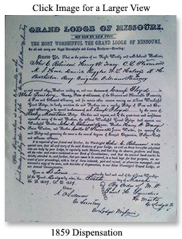 1859 Dispensation issued for Rocky Mountain Lodge No. 205